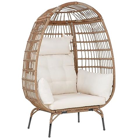 Rattan Egg Chair, Garden Living Room, Chair Rattan, Basket Chair, Outdoor Loungers, Room White, Egg Basket, Steel Chair, Garden Living