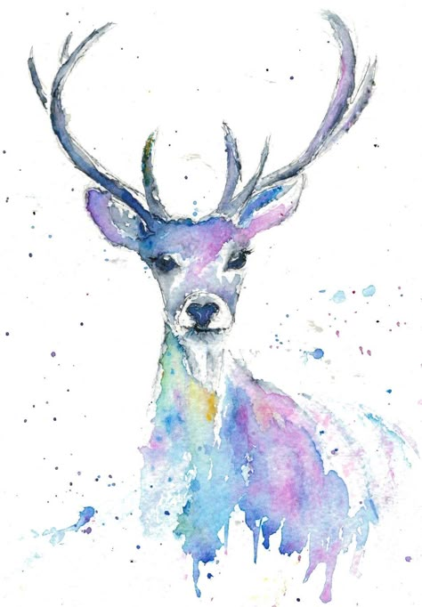 Watercolour Animals Easy, Watercolor Animals Easy, Water Colour Techniques, Animal Painting Ideas, Watercolor And Pen Art, Xmas Watercolor, Deer Watercolor, Watercolour Challenge, Watercolour Drawings