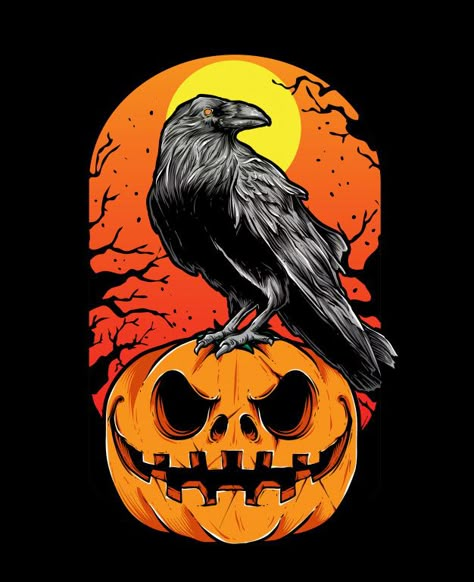 Crow halloween Premium Vector | Premium Vector #Freepik #vector #logo #vintage #label #halloween Crow Halloween, Halloween Raven, Labu Halloween, Halloween Kunst, Halloween Tattoo, Halloween Scrapbook, Halloween Blanket, Halloween Artwork, Wallpaper Halloween