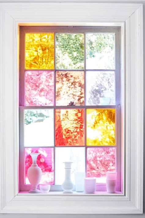 Curtain Alternatives, Painting On Glass Windows, Diy Stained Glass Window, Stained Glass Window Hangings, Diy Staining, Window Stained, Stained Glass Window Film, Decorative Window Film, Glass Diy