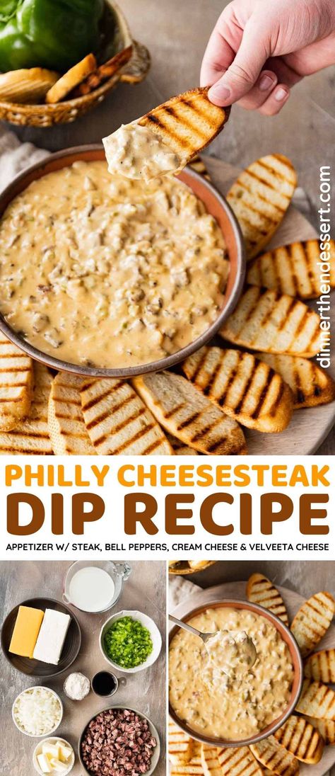 Philly Cheesesteak Dip Recipes, Appetizers With Velveeta Cheese, Velveeta And Cream Cheese Dip, Steak Cheese Dip, Philly Cheese Steak Dip Crock Pot, Cheesesteak Dip Crockpot, Philly Cheesesteak Dip Crockpot, Philly Steak Dip, Philly Cheese Dip