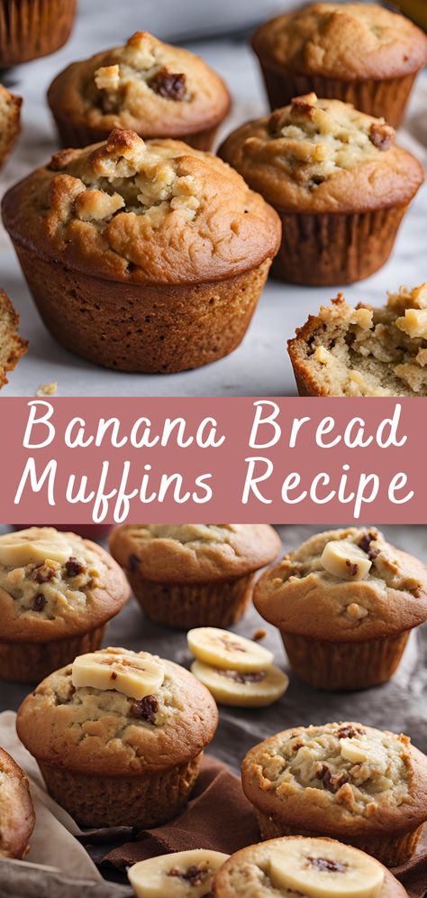 Banana Bread Muffins Recipe | Cheff Recipes Quick Banana Bread Muffins, Easy Muffin Recipes Banana, Healthier Banana Bread Muffins, Easy Banana Oat Muffins, Super Easy Banana Muffins, Banana Baked Goods Recipes, Yummy Banana Muffins, Quick Banana Muffins Easy, Easy Baking Recipes Muffins