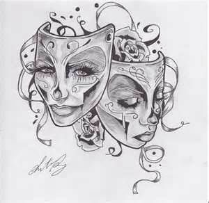 Picture it & Write creative writing prompt for May 11, 2014 comedy tragedy mask Theater Mask Tattoo, Theatre Tattoo, Element Tattoo, Catrina Tattoo, Drama Masks, Mask Drawing, Gemini Tattoo, Theatre Masks, Inspiration Tattoos