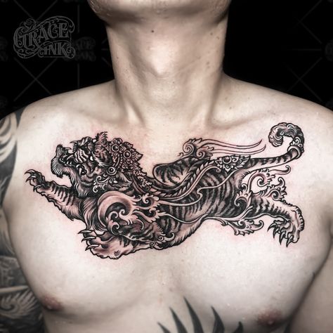 Indonesian Tiger Tattoo, Balinese Tattoo Design, Tattoo Balinese, Chest Tattoo Design, Armour Tattoo, Balinese Tattoo, Tiger Tattoo Design, Tiger Tattoo, Art Tattoos