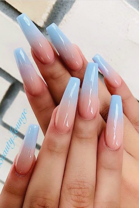 Acrylic Nails Coffin Blue, Blue Acrylic Nails Coffin, Nails Coffin Blue, Blue Ombre Nails, Nagellack Trends, Nails Coffin Short, Pink Ombre Nails, Blue Acrylic Nails, Nagel Tips