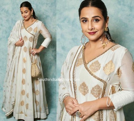 Vidya Balan Outfits, Angrakha Style Anarkali, Burgundy Lips, Angrakha Style, Potli Bag, Salwar Designs, Vidya Balan, Manish Malhotra, Anarkali Suit