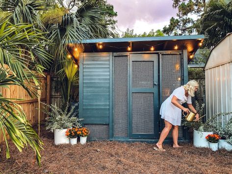 How to Start Building a Chicken Coop Painted Chicken Coop, Blushing Bungalow, Chicken Coop Blueprints, Backyard Coop, Ranches Living, Duck Coop, Using A Paint Sprayer, Small Sheds, Coop Plans