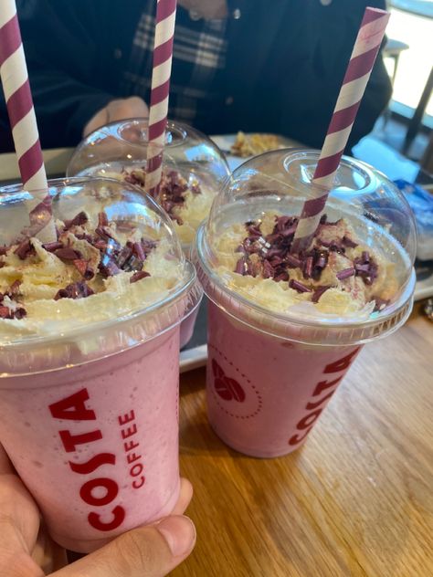 Costa Drinks To Try, Costa Frappe, Costa Drinks, Chocolate Frappe, Ruby Chocolate, Aesthetic Drinks, Costa Coffee, Drink Photo, Future Jobs