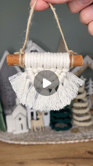 Caroline Fleming on Instagram: "Macrame Christmas Ornament Tutorial  I used 3mm cotton cord and a cinnamon stick to make this very simple diy macrame ornament for my Christmas tree it could also be used for a napkin holder just glue a wooden ring to the back.  #macramechristmasornament #macrameornaments #diychristmasornaments #macrametutorials" Macrame Cinnamon Stick Christmas Ornaments Diy, Macrame Cinnamon Ornaments, Cinnamon Stick Macrame Ornament, Macrame Napkin Rings Diy, Diy Macrame Christmas Ornaments, Caroline Fleming, Christmas Ornament Tutorial, Cinnamon Sticks Christmas, Macrame Decoration