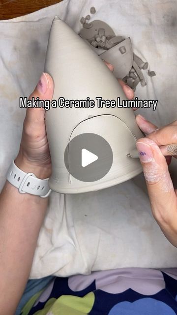 Amy Winter on Instagram: "Some behind the scenes holiday prep. I am trying out a new design for my tree luminaries this year: closed bottom :) it kinda looks like a witches hat! I sat down at the wheel yesterday for more than an hour, first time since the kids were off for summer break. It felt so lovely! I am excited to follow through on some of the ideas that have been bouncing around in my brain. I should be back to more regular posting so you can explore with me. Hope you are well!

#ceramicdecor#holidayprep#pottersofinstagram#potteryfun #femalemaker#ceramictutorial" First Time Pottery Ideas, Easy Pottery Throwing Ideas, Christmas Clay Ideas For Kids, Pottery Wheel Throwing Ideas, Holiday Pottery Ideas, Ceramic Throwing Ideas, Hand Thrown Pottery Ideas, Pottery Christmas Ideas, Christmas Ceramics Ideas Pottery