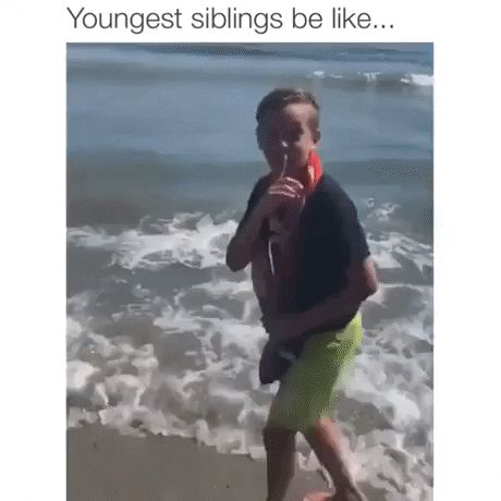 Youngest sibling fun Youngest Sibling Humor, Sibling Humor, Train Puppy, Youngest Sibling, Fun Gif, Sibling Memes, Organic Dog Food, Siblings Funny, Pound Puppies