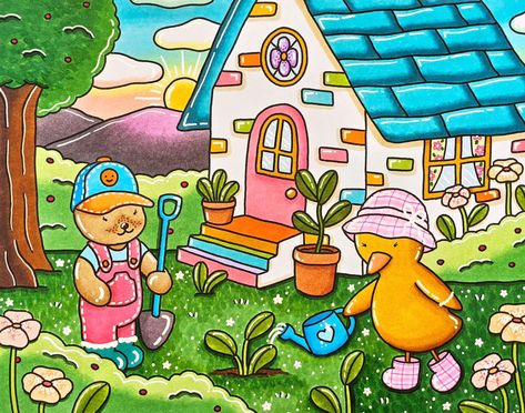 🌼Gardening + colouring = happiness🌼 📙Spring/Summer @bobbiegoodsart ✍️🏻 168 Honolulu @ohuhuart #bobbiegoods #bobbiegoodsart #bobbiegoodscoloringpages #bobbiegoodscoloringbook #ohuhu #ohuhumarkers #garden #gardening #colouring Color Inspo Bobbie Goods, Bobbie Goods Coloring Pages Colored In, Finished Bobbie Goods Coloring Pages, Bobbie Goods Colored, Color Markers Art, Bobbi Goods, Bobbie Goods Coloring Pages, Bobbie Goods Coloring, Coloring Aesthetic