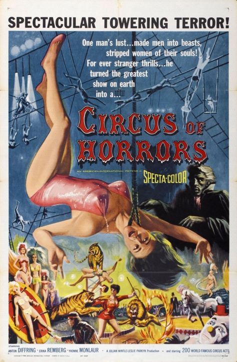 Vintage Horror Posters, Vintage Horror Movie Posters, B Movie Posters, Horror Film Posters, Old School Horror, Classic Horror Movies Posters, Hammer Horror Films, Donald Pleasence, Circus Posters