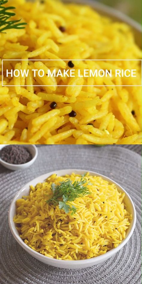 Lemon Rice Video, Lemon Rice Recipes Videos, Lemon Fried Rice, American Rice Recipes, Vegetable Steaks, Lemon Rice Recipes, Fish And Rice Recipes, South Indian Lemon Rice Recipe, Main Course Meals