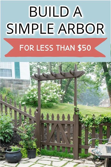 Transform your outdoor area with a gorgeous DIY gate arbor! Save money and get creative with this easy build from Designed Decor. Get inspired and make the perfect addition to your home in no time. Get started now! Diy Garden Arbor With Gate, Flagstone Backyard, Gate Arbor, Simple Arbor, Garden Arbor With Gate, Diy Arbor, Arbor Gate, Trellis Gate, Building A Gate