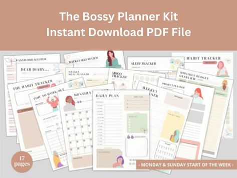 Boss Planner, Digital Monthly Planner, Girl Boss Planner, Planner Goals, Feminine Theme, Planner Tracker, Kids Planner, Small Business Planner, 3d Svg