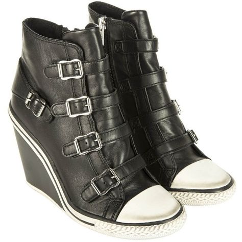 Women’s Ash Thelma Hi-Top Wedge Trainers (2.710.265 IDR) ❤ liked on Polyvore featuring shoes, sneakers, ash trainers, ash high tops, wedge sneakers, hi tops and buckle wedge sneakers Hidden Wedge Shoes, 2000s Sneakers, Wedged Sneakers, Wedge High Tops, Ash Sneakers, High Top Wedge Sneakers, Wedge Trainers, Sneakers High Top, High Top Trainers