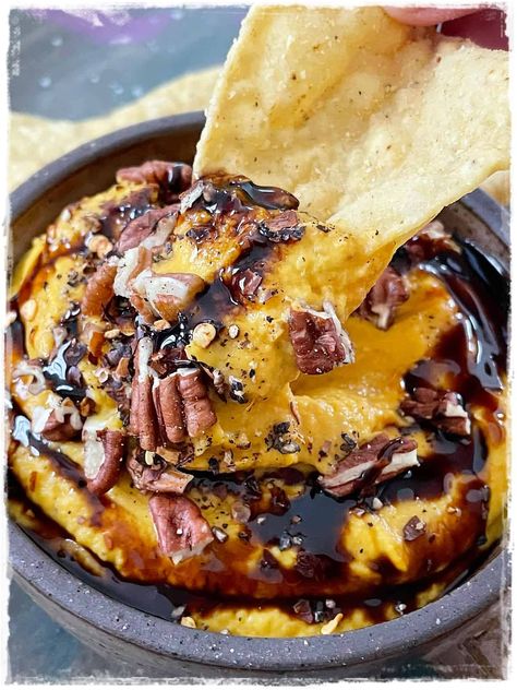 Pumpkin Hummus Easy Savory Recipe - Planted365 Pumpkin Dip Savory, Easy Vegan Hors D’oeuvres, Pumpkin Salsa, Hummus Easy, Roasted Pumpkin Recipes, Pumpkin Hummus Recipe, Apartment Recipes, Pumpkin Appetizers, Food Sauces