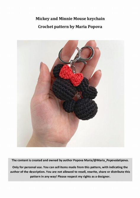 Mickey and Minnie Mouse keychain Crochet pattern Mickey Keychain Crochet, Crochet Mickey Ornaments, Crochet Mickey Mouse Keychain Free Pattern, Crochet Mickey Mouse Keychain, Mickey Mouse Amigurumi Free Pattern, Crochet Minnie Mouse Amigurumi Free Pattern, Free Crochet Disney Patterns, Crochet Minnie Mouse Free Pattern, Mickey Crochet Pattern