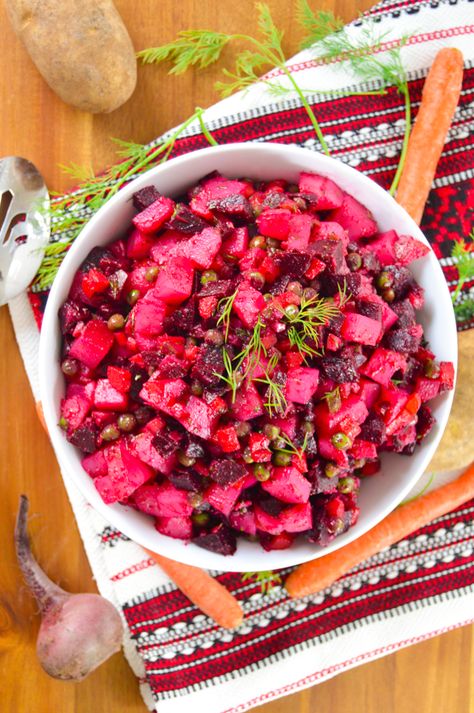 This beet potato salad is a vegetarian salad I grew up with.  My mother used to make it for holidays mostly as it can be a chore to make.  There are ways to cheat a little and make this salad faster though. This is my personal take on this Russian salad.  I might get some critiques...Read More » Beet Potato Salad, Salad Beet, Russian Beet Salad, Salad Citrus, Recipes Russian, Russian Potato Salad, Russian Salad, Salad Quinoa, Cooking Beets