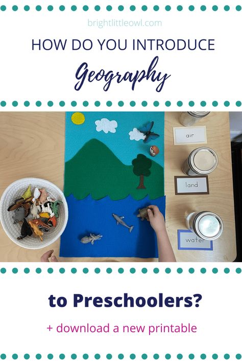 Geography Activities For Preschool, Montessori Land Air Water Activities, Earth Montessori Activities, Pre K Geography Activities, Land Air And Water Montessori, Land Air Water Montessori, Montessori Geography Activities, Land Air Water Free Printables, Geography For Preschoolers