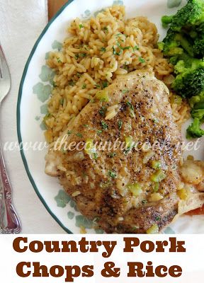 Country Pork Chops and Rice Pork Dinners, Pork Chops And Rice, Bbq Pork Chops, Pork Chops And Gravy, Rice Casserole Recipes, Country Cook, Pork Dinner, The Country Cook, Crockpot Pork