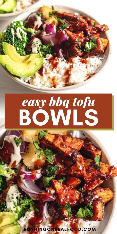 Vegan Bbq Tofu, Tofu Bbq, Lent Meals, Tofu Bowls, Vegan Bowl Recipes, Rice Broccoli, Vegan Protein Recipes, Tofu Recipes Vegan, Bbq Tofu