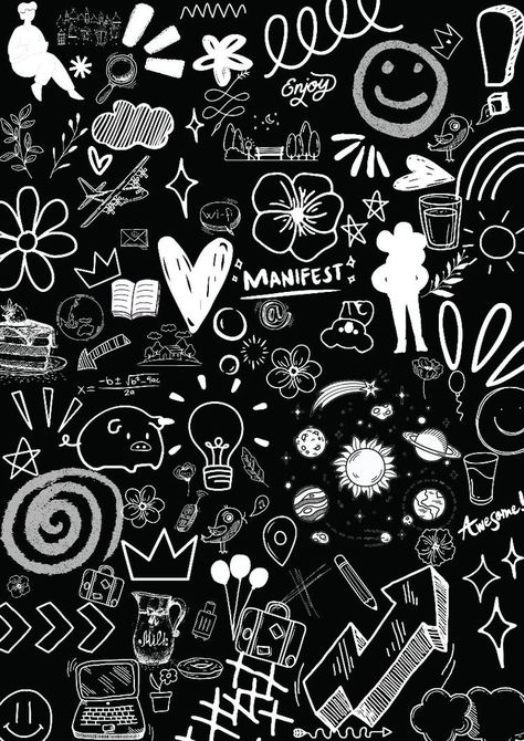 Doodle Phone Wallpaper, Funky Wallpaper Iphone Aesthetic, Black Wallpaper Doodle, Black Doodles Aesthetic, Black Doodle Wallpaper, Black And White Doodles Aesthetic, Doodle Wallpaper Iphone, Cute Black And White Wallpapers, Pattern Wallpaper Black And White