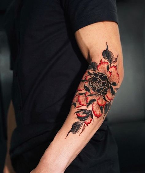 Flower Tattoo Men, Tattoo Design With Meaning, Tattoos Black Women, Forearm Band Tattoos, Bird Tattoos, Floral Tattoo Sleeve, Red Ink Tattoos, Daughter Tattoos, Arm Band Tattoo