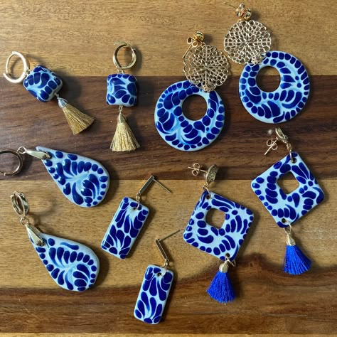 Talavera Crochet, Mexican Polymer Clay Earrings, Talavera Earrings, Talavera Jewelry, Mexico Earrings, Ceramic Jewerly, Crochet Gift Ideas, Easy Bag, Crochet Couture