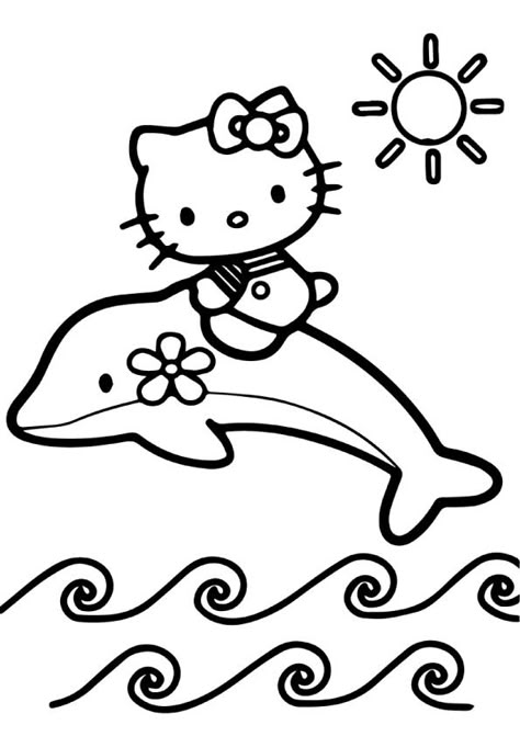 Cute Hello Kitty Drawing, Hello Kitty Colouring, Hello Kitty Coloring Pages, Dolphin Party, Paznokcie Hello Kitty, Kitty Coloring Pages, Dolphin Coloring Pages, Hello Kitty Printables, Hello Kitty Colouring Pages