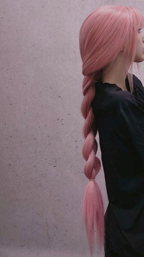 Pink Ponytail Wig, Long Pink Hairstyles, Pink Hair And Bangs, Long Pink Hair With Bangs, Pink Wig Aesthetic, Pastel Pink Hair Aesthetic, Pink Hair Pigtails, Pink Hair Updo, Pink In Hair