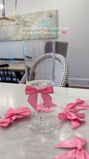 Bow Centerpiece Party Ideas, Bows On Glasses, Wine Glasses With Bows, Bows On Wine Glasses, Wine Glass With Bow, Bachelorette Party Diy, Tying Bows, Adult Tea Party, Bridal Era