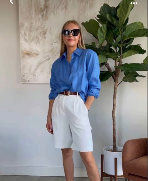 Long Linen Shorts Outfit, Moda Safari, European Style Outfits, Lydia Tomlinson, Classic Summer Outfits, Casual Chic Spring, Smart Casual Women, Looks Jeans, Mommy Outfits