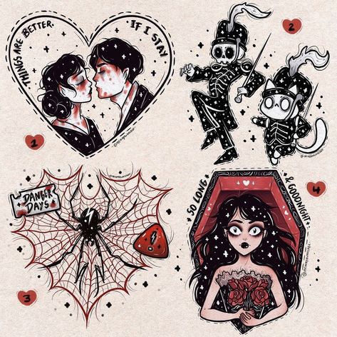 Pierce The Veil Tattoos Ideas, Helena My Chemical Romance, Mcr Tattoo, Silly Tattoos, Bandana Ideas, Emo Designs, Emo Tattoos, Gothic Artwork, Goth Tattoo