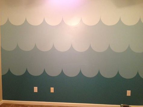 Ombre wave wall we painted for the baby's room. Redecorate Room, Pirate Room, Mermaid Bathroom, Wave Wall, Kid Rooms, Girls Rooms, Sensory Room, Wave Painting, Baby Projects