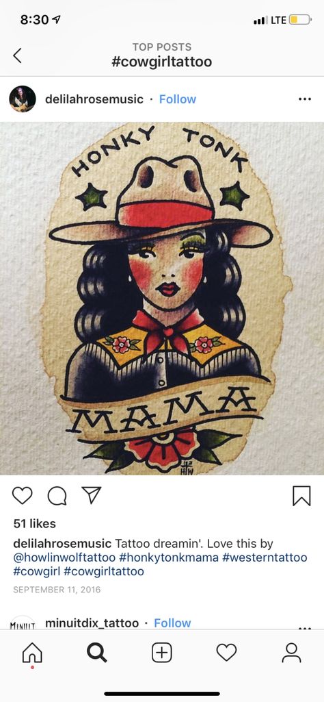 Mama Tried Tattoo Traditional, Western Coverup Tattoos, Traditional Western Tattoo Old School, Southern Traditional Tattoo, Americana Tattoo Woman, Traditional Cowgirl Tattoo Flash, Trad Cowgirl Tattoo, Cowgirl Head Tattoo, Western Tattoo Traditional