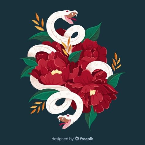 Snake With Flowers, Tropical Vegetation, Snake Illustration, Floral Tattoos, Flowers Background, Snake Art, Animal Prints Pattern, Art Et Illustration, Wedding Art