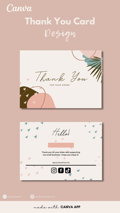 #thankyoucard #businesscard #thankyoucardmadewithcanva Spa Logo Design, Make Business Cards, Business Pictures, Logo Facebook, Packaging Ideas Business, Thank You Card Design, Visiting Card Design, Business Card Design Creative, Business Thank You Cards