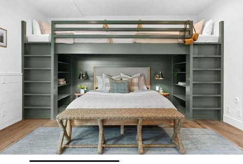 Built In Bunk Beds With Wardrobe, Built In Bunk Beds With Trundle, Queen Size Bunk Beds Built Ins, Queen Bunk Room, Boys Space Bedroom, Built In Beds, Queen Size Bunk Beds, Boys Shared Bedroom, Tahoe Cabin