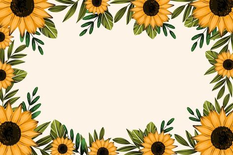 Sunflower Boarder Design, Yellow Border Design, Project Border, Sunflower Border, Sunflower Drawing, Vector Frame, Flower Drawing Design, Sunflower Wallpaper, Border Designs