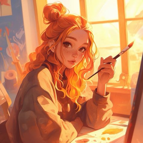 Red Head With Blonde Highlights, Ginger Hair Girl, Ginger Head, Animated People, Redhead Art, Irish Love, Plant Room, Sun Light, Room With Plants