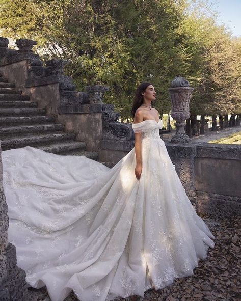 Princess Elegant Wedding Dress, Married Dress Princess, Fairytale Wedding Dress Princesses Gowns, Wedding Dresses Long Puffy, Fantasy Princess Wedding Dress, Disney Princess Ballgown Wedding Dress, Winter Wedding Dress Princess, Ballgown With Train, Elegant Dramatic Wedding Dress