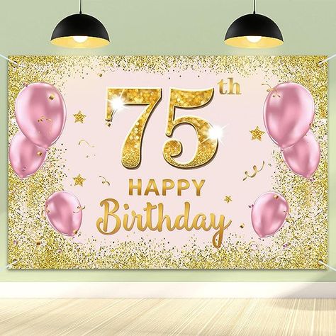 Amazon.com: PAKBOOM Happy 75th Birthday Backdrop Banner - 75 Birthday Party Decorations Supplies for Women - Gold Pink 3.9 x 5.9ft : Electronics 75th Birthday Party Decorations, 55 Birthday, 45 Birthday, Happy 85th Birthday, Happy 55th Birthday, Happy 45 Birthday, Happy 75th Birthday, Happy 12th Birthday, 75th Birthday Parties