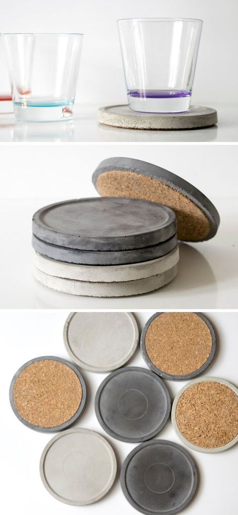 The edges of these circular modern concrete coasters are slightly raised to provide extra support and added dimension. Concrete Coasters, Cement Diy, Concrete Diy Projects, Cement Art, Concrete Furniture, Concrete Crafts, Diy Upcycling, Concrete Projects, Concrete Cement