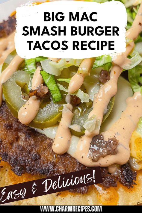 Satisfy your cravings with our Big Mac Smash Burger Tacos, a fun and unique blend of delicious burgers and taco vibes. This easy recipe combines the flavors of a classic Big Mac with taco aesthetics, making dinner exciting. Perfect for taco night or a casual family dinner, these tacos are sure to impress. Gather your ingredients, and learn how to prepare these mouthwatering burgers, pressed into crispy taco shells. A wonderful fusion that suits both game nights and weeknight meals, you'll want to make these again and again. Mac Tacos, Smash Burger Tacos Video, Big Mac Tacos Recipe, Smash Tacos, Crispy Taco Shells, Smash Burger Recipe, Easy Taco Recipes, Crispy Tacos, Soft Tacos