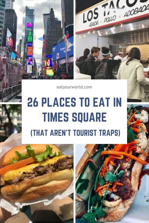 Best Food In Midtown Nyc, Best Food Spots In Nyc, Cheap Places To Eat In Nyc, New York Food Guide, New York Cheap Eats, What To Do In Times Square New York City, New York Street Vendors, Cheap Eats Times Square, Where To Eat In Midtown Nyc