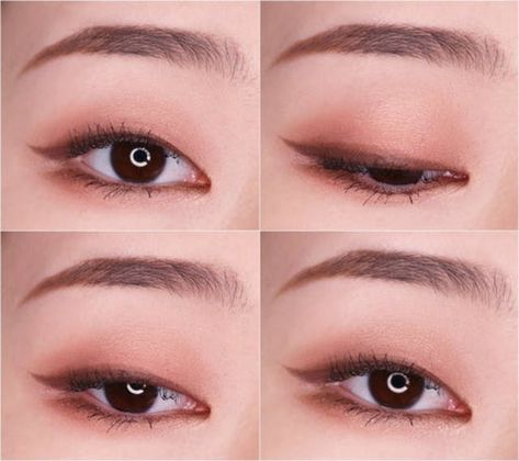 Makeup For Single Eyelid, Eye Makeup Hooded Eyelids, Single Eyelid Makeup, Makeup Hooded Eyelids, Korean Eyeliner, Teknik Makeup, Monolid Eye Makeup, Monolid Eyes, Monolid Makeup