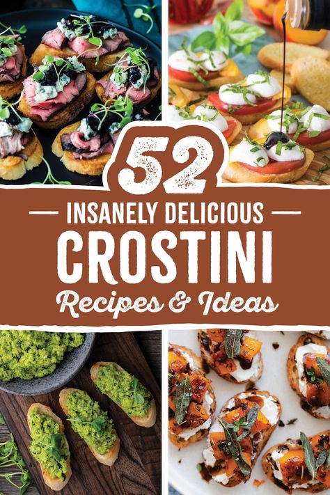 Check out 52 of the best crostini and bruschetta recipes — so you can have easy appetizers for every week of the year! With summer, fall, winter, and spring ideas for toppings and combinations, you’l never get bored with these tasty toasts and canapés! Bruschetta Recipes, Crostini Toppings, Fundraiser Food, Bruschetta Appetizer, Summer Appetizers Easy, Goat Cheese Crostini, Crostini Appetizers, Canapes Recipes, Bruschetta Toppings