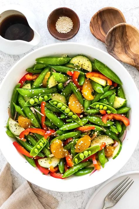 Sugar Snap Pea Salad Recipe Snap Peas Salad, Sugar Snap Peas Recipe, Sugar Snap Pea Salad, Picnic Salads, Peas Salad, Sugar Snap Pea Recipe, Asian Gf, Snap Peas Recipe, Sugar Snap Pea